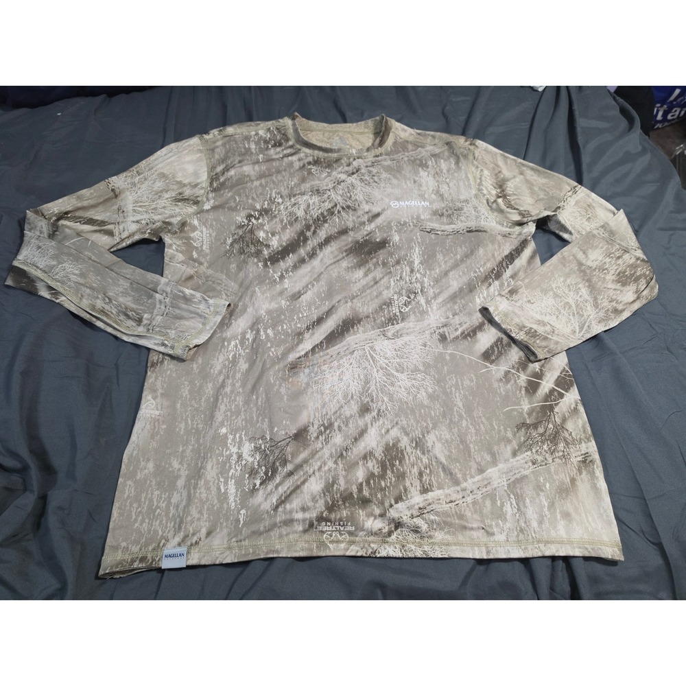 Magellan Outdoors Realtree Fishing Camo Shirt Mens Large L Long Sleeve Tan Brown